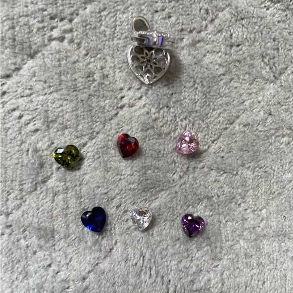 Interchangeable Silver Multi-color CZ Heart Charm includes 6 heart shaped stones - Picture 7 of 13